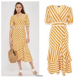 Topshop Cutabout Stripe Ruffle Midi Dress Size 2